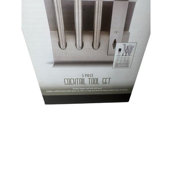 5 Piece Cocktail Tool Set Brushed Stainless Steel Includes Stand - Picture 12 of 16